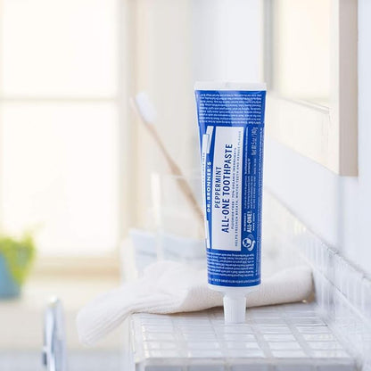 Dr. Bronner’s All-One Toothpaste 3-Pack Variety– (Peppermint, Cinnamon, Anise, 5oz Each)– 70% Organic Ingredients, SLS Free Toothpaste, Fluoride Free, Natural, Vegan, Gentle for Sensitive Teeth