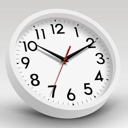 Wall Clock Modern Battery Operated 10 Inch Simpel Silent Non Ticking Analog Decorative for Kitchen Bathroom Bedroom Office Living Room School Classroom(White)