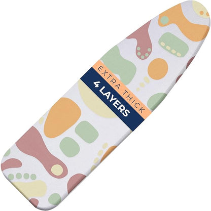 Ironing Board Cover and Pad Extra Thick Heavy Duty Padded 4 Layers Non Stick Scorch and Stain Resistant 15x54 and 3 Fasteners Elastic Edge with Bonus Protective Scorch Mesh Cloth