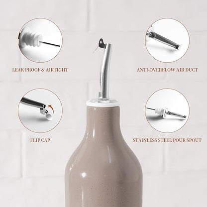 famiware Milkyway 16oz Ceramic Olive Oil Dispenser Bottle, 1 Piece Oil Dispenser for Kitchen with Stainless Steel Pourers, Suitable for Storage Vinegar, Soy Sauce, Coffee Syrup, Cinnamon Brown