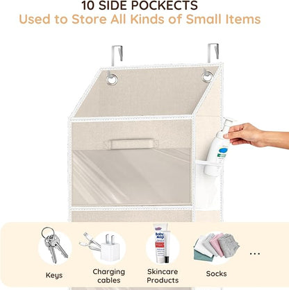 Over the Door Organizer with Drawers, 5 Tier Hanging Storage with Removable Bins & 10 Side Pockets, Over Door Closet Organizer for Baby Items, Yarn, Bed Sheets, Clothes, Toys, Towels – Beige