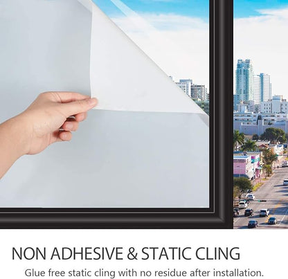 HIDBEA Frosted Window Privacy Film Non-Adhesive, Reusable Window Glass Films Heat Control Self Static Cling Removable Window Stickers for Home Office Living Room (White Frosted, 35.4 Inch x 6.5 Feet)