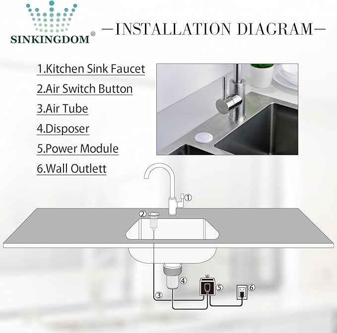 Garbage Disposal SinkTop Air Switch Kit,White with Long Button,Brass Made Cover,White