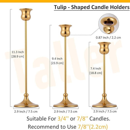 Taper Candle Holder Tall Vintage Metal Candlestick Holders Candle Stick Candelabra for Halloween Thanksgiving Christmas Holiday Wedding (Gold, 2 Sets (6 pcs))