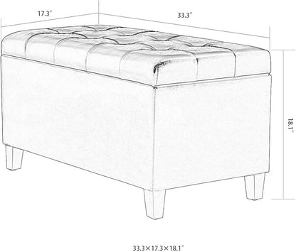 Asense Storage Ottoman Bench, Faux Leather Upholstered End of Bed Bench with Safety Hinge Wooden Legs, for Entryway Bedroom (Chocolate Brown, 33.3")