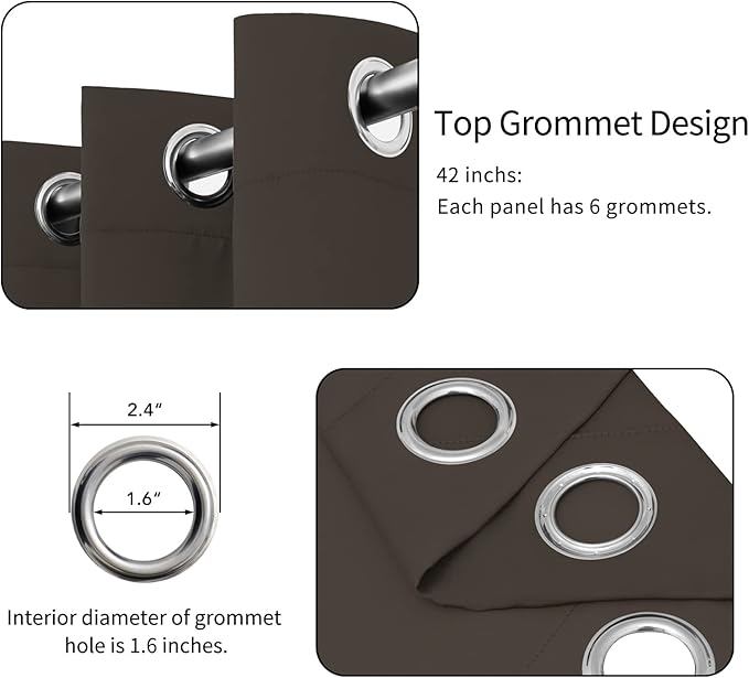 Easy-Going Blackout Curtains for Bedroom, Solid Thermal Insulated Grommet and Noise Reduction Window Drapes, Room Darkening Curtains for Living Room, 2 Panels(42x84 in, Coffee)