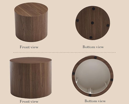 CIMOTA Round Wood Nesting Coffee Table Set of 2, Modern Circle Travertine End Side Table Sets for Living Room, Walnut Wooden Color/No Assembling