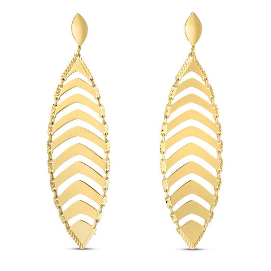 Boucles d'oreilles pendantes Feuille en or jaune 14 carats