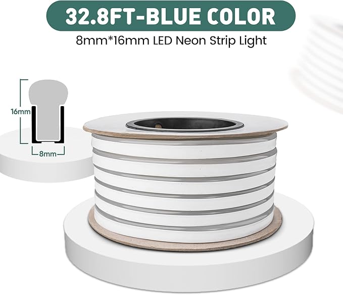 GZBtech Flexible LED Neon Rope Lights 33FT,AC 110-120V Waterproof Strip Light, 120 LEDs/M Cuttable Connectable Neon Lighting for Indoor Outdoor Home Decor/Commercial Building Use-Blue 10M