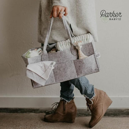 Parker Baby Diaper Caddy - Nursery Storage Bin and Car Organizer for Diapers and Baby Wipes - Gray, Regular