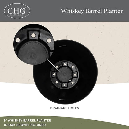 Classic Home & Garden Whiskey Barrel Planters - Wood Finish Flower Planter Pot - Decorative Garden Pots - Indoor & Outdoor Resin Planters - Weather-Resistant Planting Pots (9" Walnut Brown, Pack of 1)