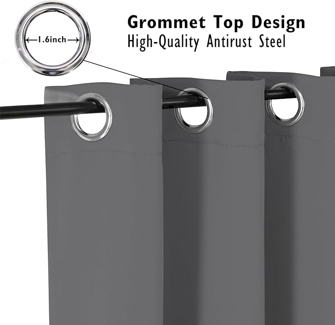 ChrisDowa Blackout Curtains 54 inches Long for Bedroom - 2 Panels Set Grommet Thermal Insulated Room Darkening Curtains for Living Room (Grey, 52 x 54 Inch)