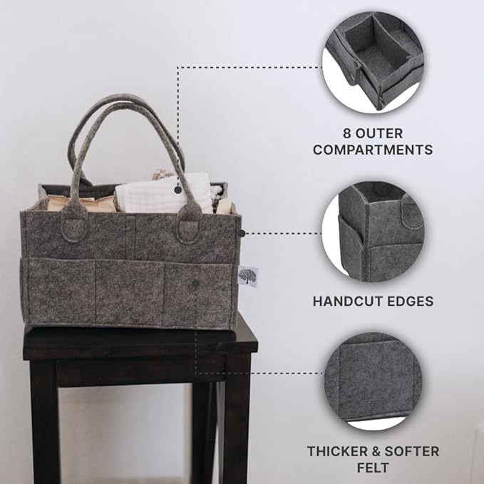 Parker Baby Co. Diaper Caddy - Nursery Storage Bin and Car Organizer for Diapers and Baby Wipes - Charcoal, Large