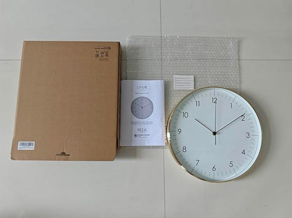 LUUK LIFESTYLE Silent Quartz Wall Clock, Nordic and Minimalist Design, Interior Decoration for Living Room, Kitchen, Bedroom, White and Gold
