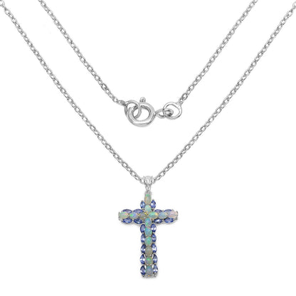3.32 Carat Genuine Ethiopian Opal and Tanzanite .925 Sterling Silver Pendant