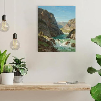 Natural mountain stream scenery poster suitable for bedroom beautiful blue sky flowing river scenery suitable for living room dormitory office