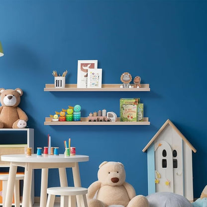 AZSKY 2pc 36in Natural Wood Floating Shelves, Country Rustic Style Wall Shelves for Kids Books, Photo Picture Ledge, Nursery Decor
