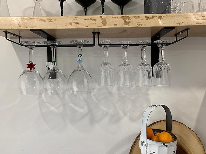 14-Inch Black Wine Glass Rack, Under Cabinet Wine Glass Holder, Stemware Rack, Hanging Stemware Holder, Set of 2