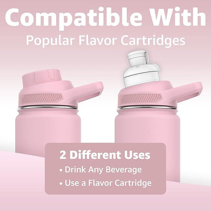 Chill Oasis Water Bottle | Compatible With Popular Flavor Cartridges | BPA Free, Leak Proof, Double-Walled Vacuum Insulated Stainless Steel, and Dishwasher Safe | Cold for 24 Hours (Pink, 32oz)