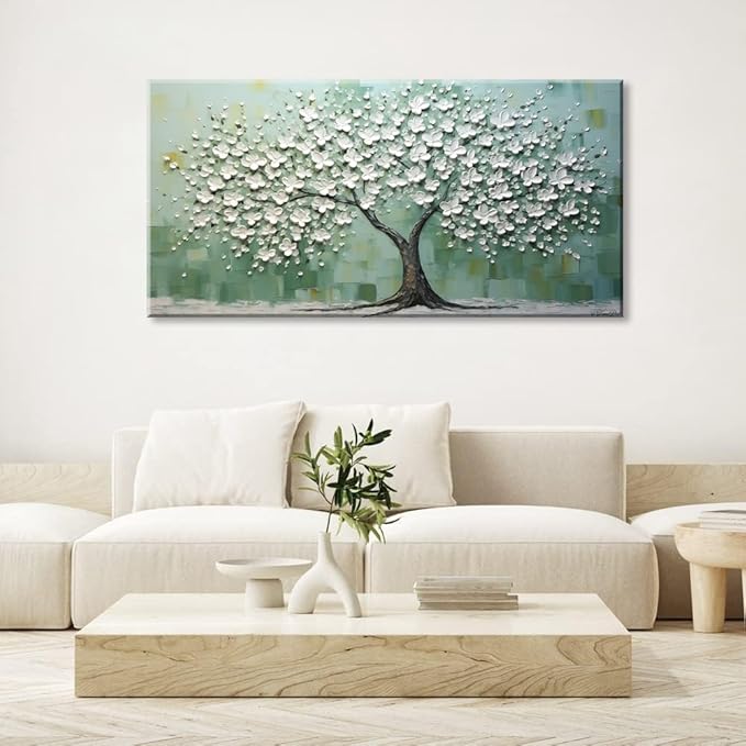 LASMOND Turquoise Tree of Life Wall Art for Living Room Canvas Prints Artwork Modern Abstract Bedroom Office Painting Decor (46x23 Inches)