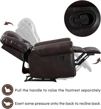CANMOV Leather Recliner Chair Set of 2, Classic and Traditional Manual Recliner Chair with Comfortable Arms and Back,Manual Single Recliner Sofa for Living Room, Dark Brown