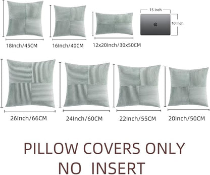 Fancy Homi 2 Packs Grey Blue Euro Decorative Throw Pillow Covers 28x28 Inch for Couch Bed Sofa, Rustic Farmhouse Boho Home Decor, Soft Corss Corduroy Patchwork Textured Square Cushion Case 71x71 cm