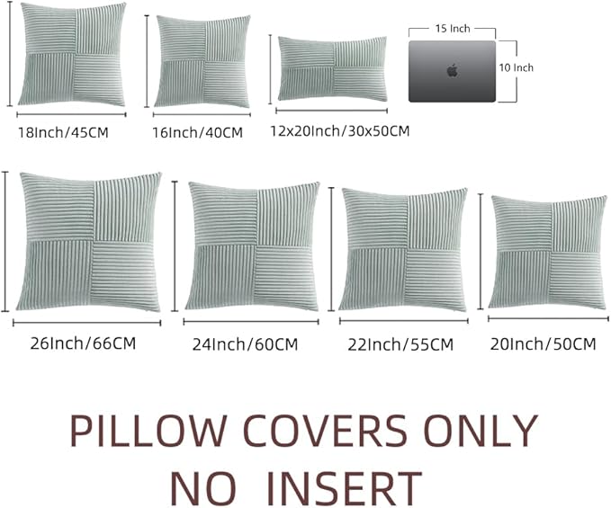 Fancy Homi 2 Packs Grey Blue Decorative Throw Pillow Covers 20x20 Inch for Couch Bed Sofa, Rustic Farmhouse Boho Home Decor, Soft Corss Corduroy Patchwork Accent Square Cushion Case 50x50 cm