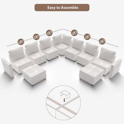 mestyl Modular Sectional Sofa Convertible U Shaped Sofa Couch Set with Storage for Living Room, Modern 4 Seater Modular Sectional Couch with 2 Movable Ottoman (Beige)