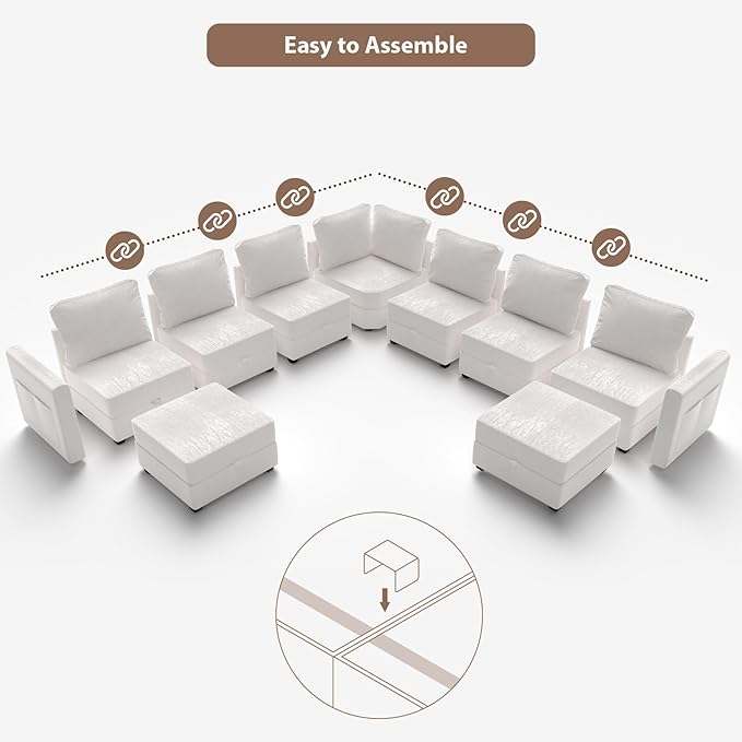 mestyl Modular Sectional Sofa Convertible U Shaped Sofa Couch Set with Storage for Living Room, Modern 3 Seater Modular Sectional Couch with 2 Movable Ottoman (Beige)