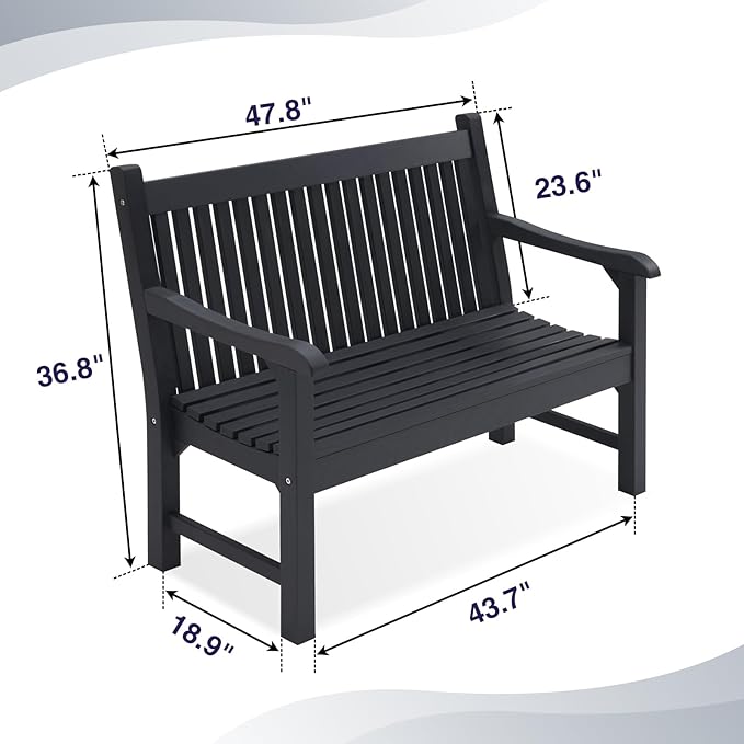 Psilvam Garden Bench, 2-Person Poly Lumber Patio Bench, All-Weather Outdoor Bench That Never Rot, Memorial Bench, Suit for Garden, Porch and Park (Black)