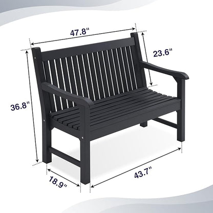 Psilvam Garden Bench, 2-Person Poly Lumber Patio Bench, All-Weather Outdoor Bench That Never Rot, Memorial Bench, Suit for Garden, Porch and Park (Black)