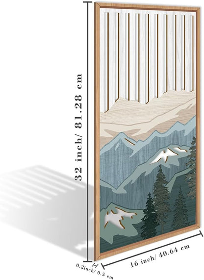 IARTTOP Large Mountain Wood Wall Art Framed Decor Set Of 3, Modern Mountain Landscape Wall Art Nature Artwork Wall Decor For Bedroom, Living room, Office-16 x32