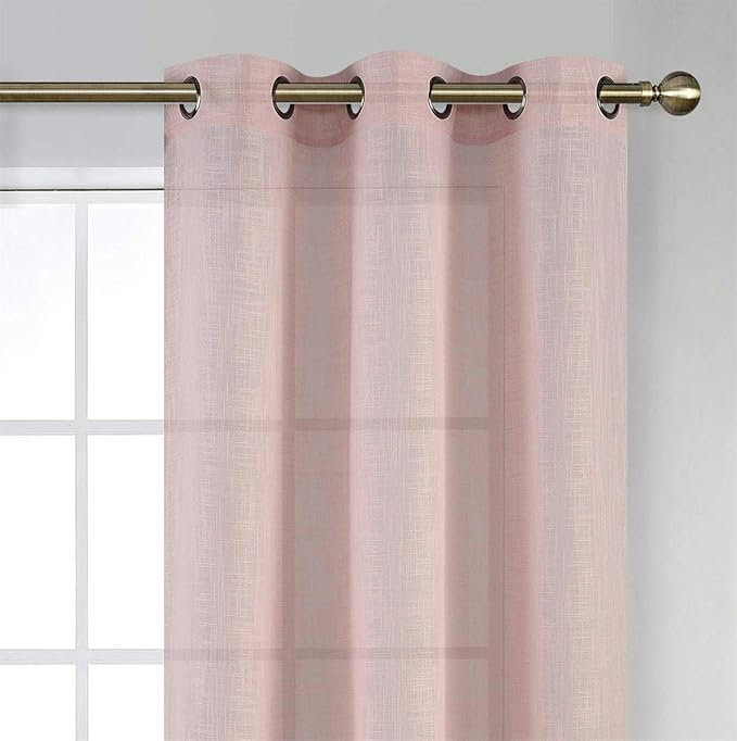 MIUCO Semi Sheer Curtains Poly Linen Textured Solid Grommet Curtains 95 Inches Long for Bedroom 2 Panels (2 x 37 Wide x 95" Long) Pink