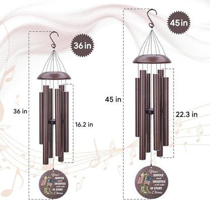 36inch Personalized Wind Chimes, Memorial Wind Chimes for US Veteran, Wind Chime for Loss of Loved Dad/Mom, Sympathy Memorial Gifts, Thank You Veteran Solider, Outdoor Decor