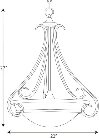 Progress Lighting 3-Light Tea Stained Glass Transitional Inverted Pendant Light, Torino Collection, Indoor, P3847-77, Forged Bronze