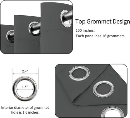 Easy-Going Blackout Door Curtains for Bedroom, Solid Thermal Insulated Grommet and Noise Reduction Window Drapes, Room Darkening Curtains for Living Room, 1 Panel (100x96 in, Gray)