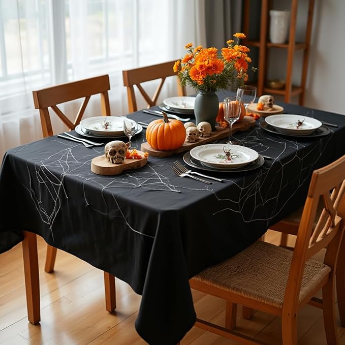 sancua Rectangle Tablecloth - 60 x 120 Inch - Stain and Wrinkle Resistant Washable Polyester Table Cloth, Decorative Fabric Table Cover for Dining Tables, Buffet Parties and Camping, Black