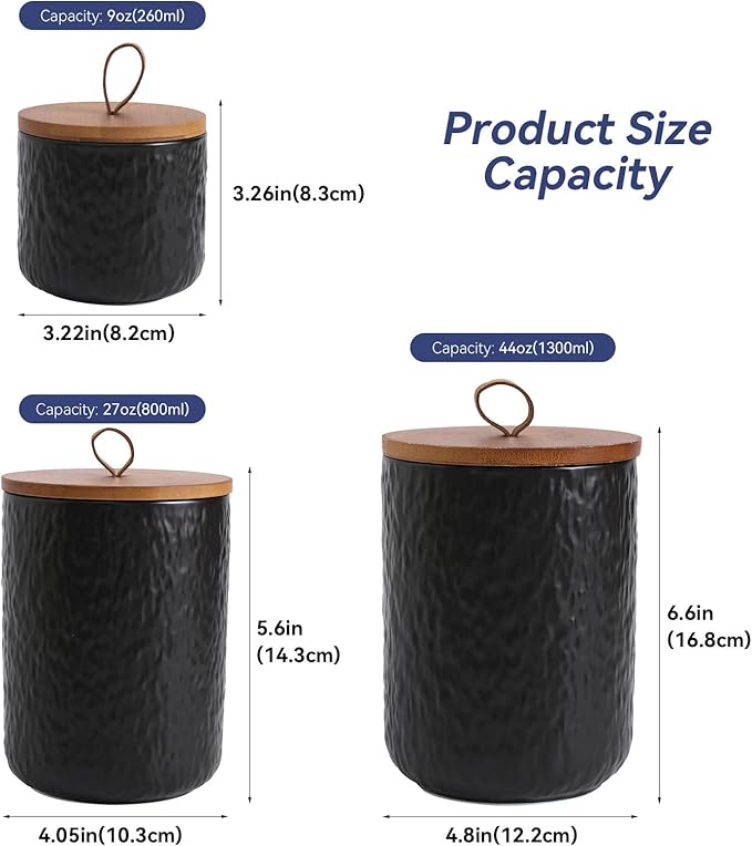 Kitchen Canisters for Countertop, Ceramic Coffee Canisters with Airtight Lids Food Storage Jars Sugar Container for Kitchen Counter Tea, Coffee Beans, Spice (#001Black-27oz/800ml)