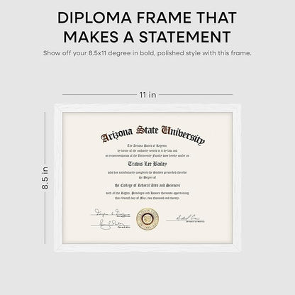 Homeforia 8.5 x 11 Diploma Frame White Wood, High End Oak 8.5x11 Certificate Frames, 11x8.5 Document Frames for Wall or Tabletop, 8.5 by 11 Award White Wooden Frame, Tempered Glass, Wall Kit, Set of 1