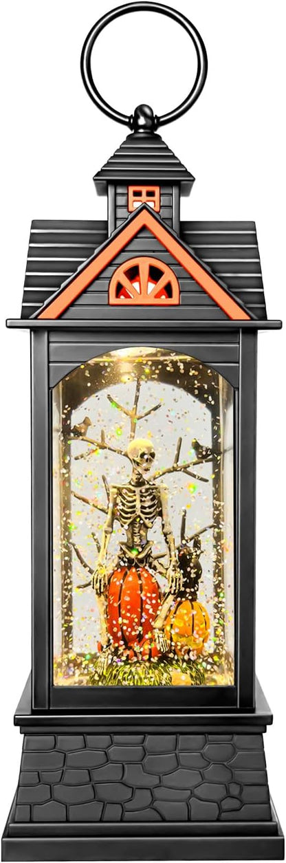 Halloween Snow Globe Lantern, Spooky Ghost Halloween Decor, Plug-in & Battery Operated Snow Globes for Halloween Decorations Indoor