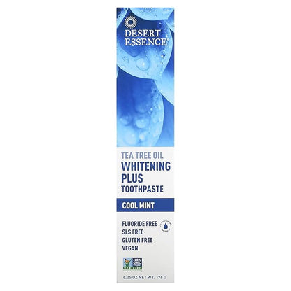Desert Essence Tea Tree Oil Whitening Plus Toothpaste - 6.25 Oz - Antiseptic Tea Tree Oil - Zinc Citrate - Baking Soda - Freshens Breath - Reduced Plaque - Fluoride Free