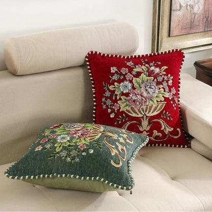 Set of 2 Brown Vintage Embroidered Throw Pillow Covers 18x18in，Floral Embroidered Cushion Cover for Sofa Couch Bed Burgandies Pillow Cover Brown