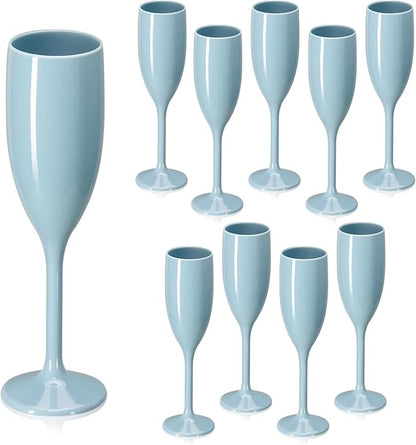 XUWAIDSGN Acrylic Champagne Flutes Toasting Glasses Unbreakable Mimosa Bar Reusable Wine Glasses Vintage Champagne Flutes Stemmed Drinking Cups 5.4 OZ for Christmas Birthday (10, Blue)