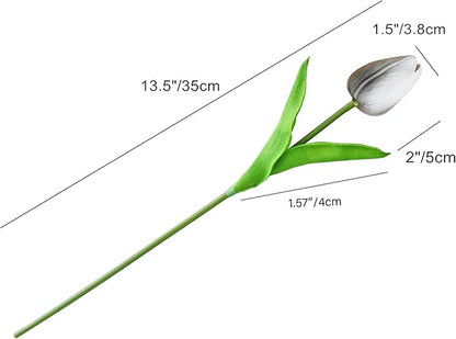 Mandy's Artificial Tulips 20 Stems Silver Grey PU Faux Flowers for Wedding Home Decor 13.5 Inch