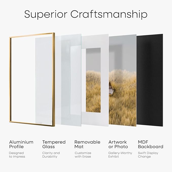 Homeforia Bronze 24x30 Picture Frame, High End Metal Poster Frame with Mat 18x24, Tempered Glass, Wall Hook Included