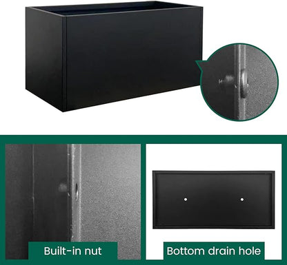 Galvanized Steel Metal Planter Rectangular Indoor Black Planter Box Large Outdoor Planters Steel 31.5" x 16" x 16" Commercial Residential for Patio, Deck, Garden