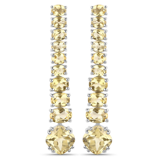 Boucles d'oreilles en argent sterling .925 plaqué or blanc 18 carats avec citrine véritable de 7,22 carats
