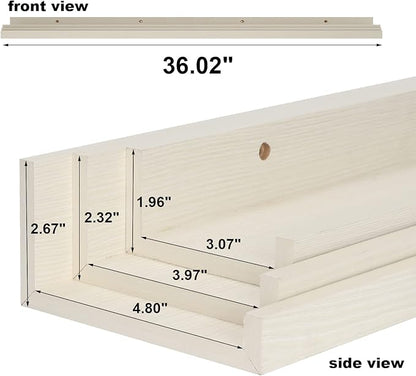 Giftgarden 36 Inch Floating Wall Shelves Creamy White Beige Wood-Grain, Large Picture Ledge Long Wooden Shelfs for Bedroom Living Room Kitchen Bathroom Nursery Office, Set of 3 Different Sizes