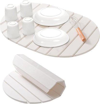 Large Stone Dish Drying Mats for Kitchen Counter, Quick Dry Absorbent Collapsible Dish Drying Mat,Diatomaceous Earth Mats for Dishes Bottles Cups,Match Any Countertop, Elliptical 24 * 16inch