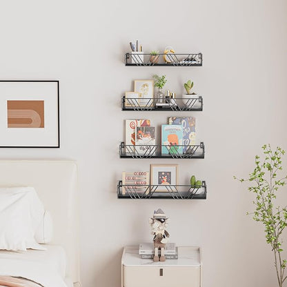 Floating Shelves for Wall Set of 4, Different Sizes Mounted Wood Floating Shelf, Wall Shelves for Living Room,Bedroom, Bathroom, Kitchen, Farmhouse Decor, Office